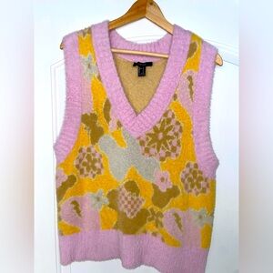 Pink plush sleeveless V-neck sweater